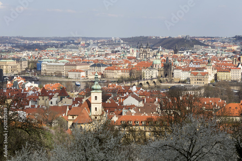 View on the sunny spring Prague City, Czech Republic