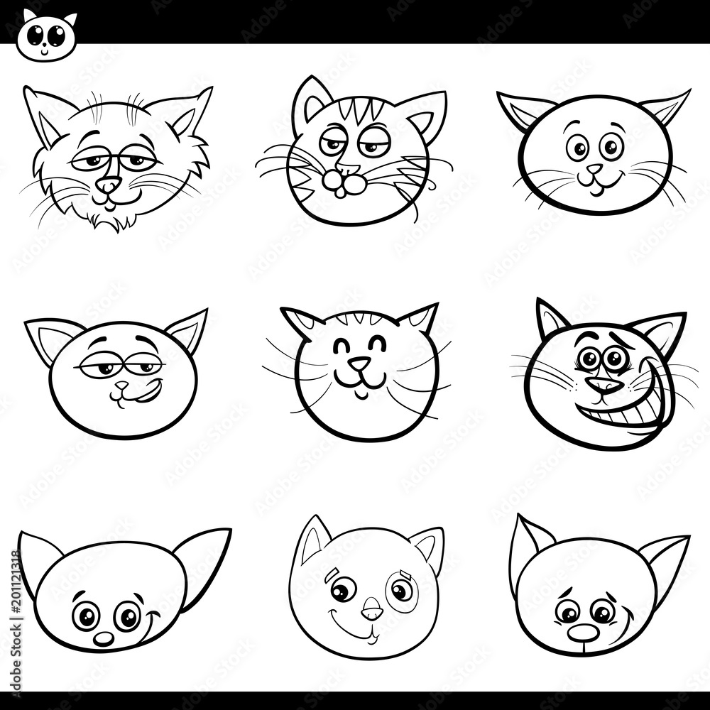 funny cats heads cartoon illustration funny cats heads cartoon illustration