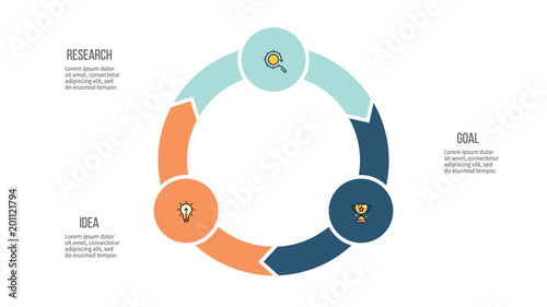 Business infographics. Circle with 3 parts, arrows. Vector template.