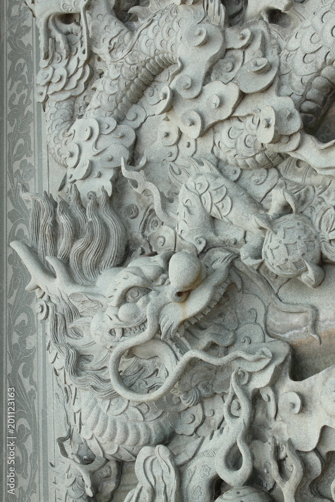 Abstract Dragon Statue Background Bas Relief made from Stone Carving