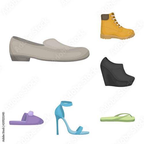 A variety of shoes cartoon icons in set collection for design. Boot, sneakers vector symbol stock web illustration.