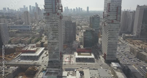 Ramat Gan business skyline 4k drone footage dcinelike ungraded flat photo