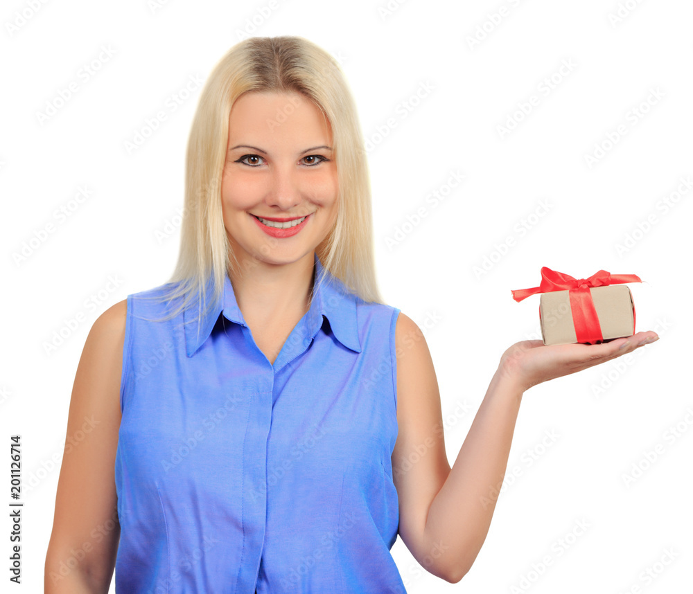 young blonde girl enjoying gift or present young blonde girl enjoying gift or present