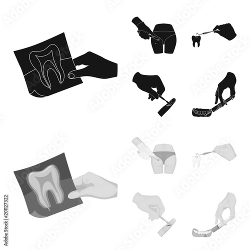 Tooth, X-ray, instrument, dentist and other web icon in black,monochrom style.surgeon, abscess, scalpel icons in set collection.