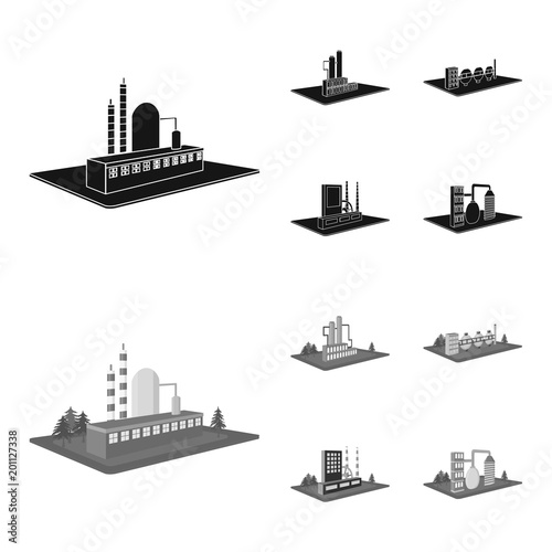 Processing factory,metallurgical plant. Factory and industry set collection icons in black,monochrom style isometric vector symbol stock illustration web.