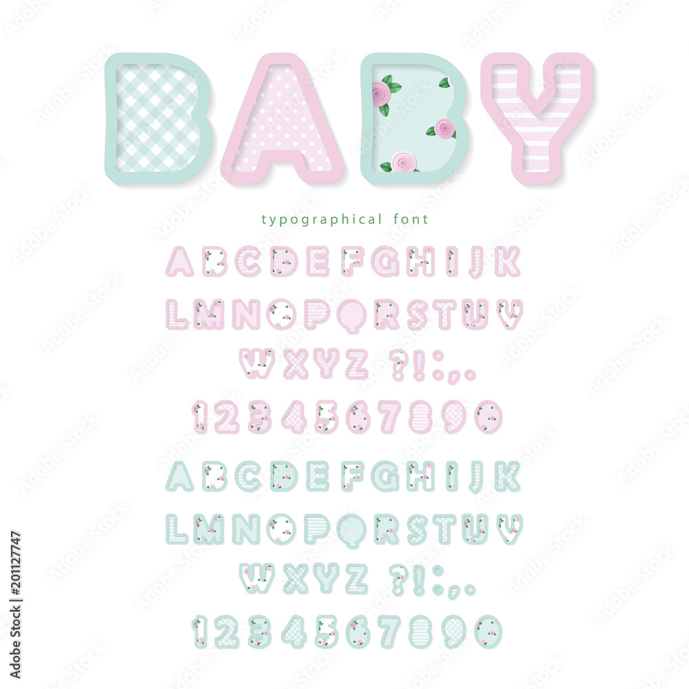 Cute textile font in pastel pink and blue. For birthday, baby shower, clothes decorative elements. Cute textile font in pastel pink and blue. For birthday, baby shower, clothes decorative elements.