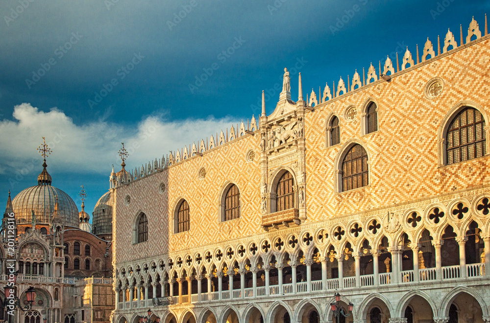 Detail of the famous Doge Palace in Venice