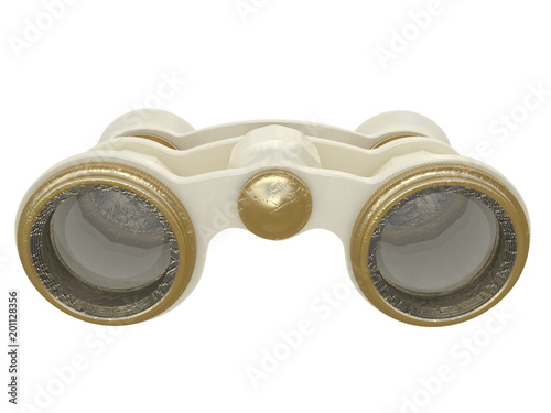 vintage or old binoculars or opera glasses with gold details isolated on a white background 3d rendering