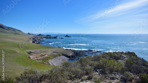 Hiking along the beaches of the California Central Coast, bright sunny day