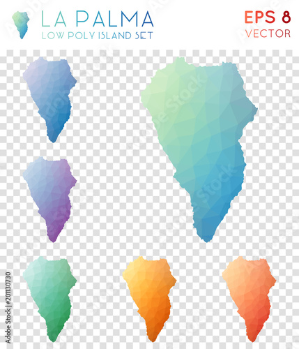 La Palma geometric polygonal maps, mosaic style island collection. Awesome low poly style, modern design. La Palma polygonal maps for infographics or presentation.