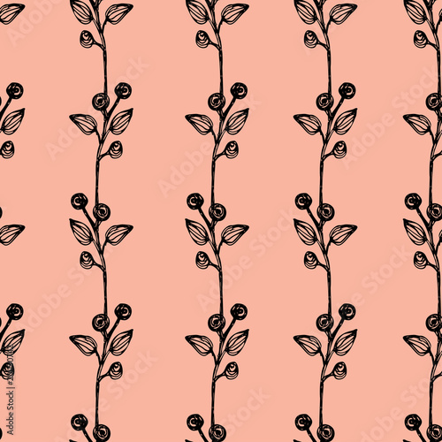 Tableau sur toile Floral seamless background with small leaves, twigs of plants