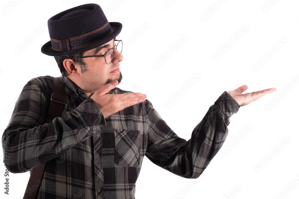 Young Man Presenting Something with His Hands Young Man Presenting Something with His Hands