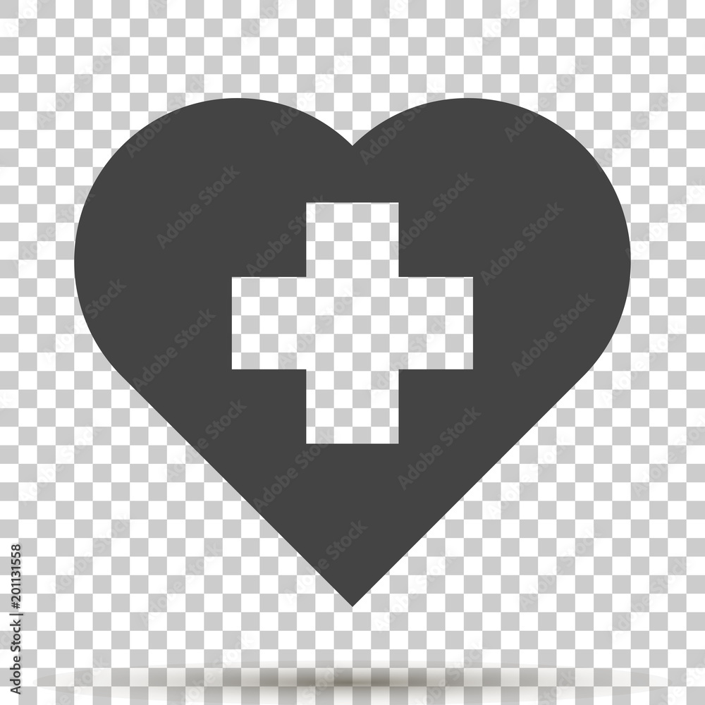 Obraz premium Vector icon of the cross in the heart on transparent background. Vector illustration of medicine on health care