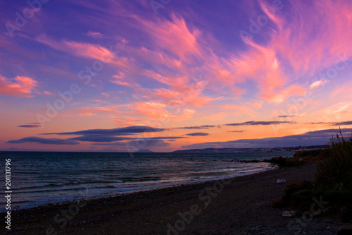 Beach. Sunset on a stone beach in Estepona.