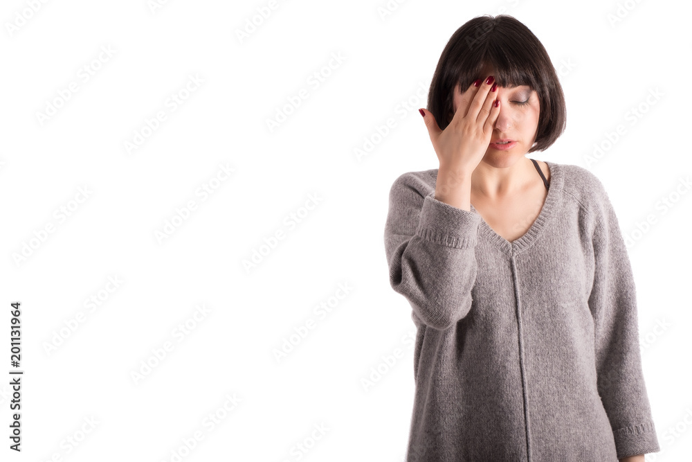Young Woman Holding Her Hand over Her Eye Young Woman Holding Her Hand over Her Eye