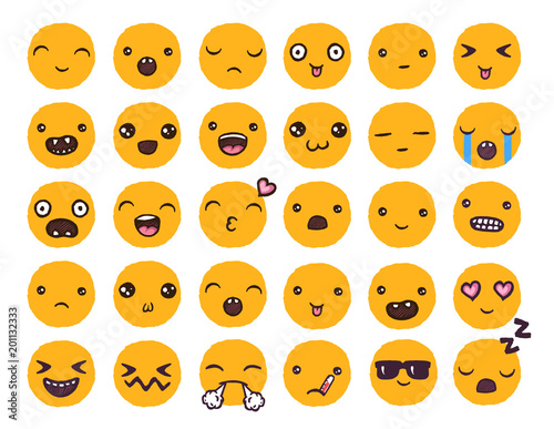Hand drawn vector emoticons collection.