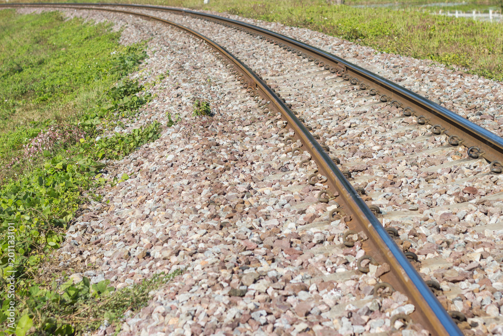 Fototapeta premium The railroad curve is forward Lamphun province, Thailand 