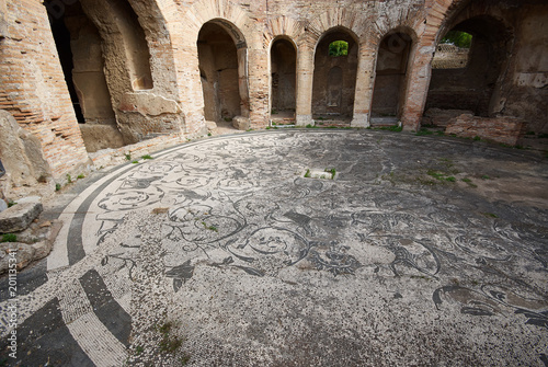 Canvas Print Mosaic in Roman courtyard, Ostia Antica, Italy.