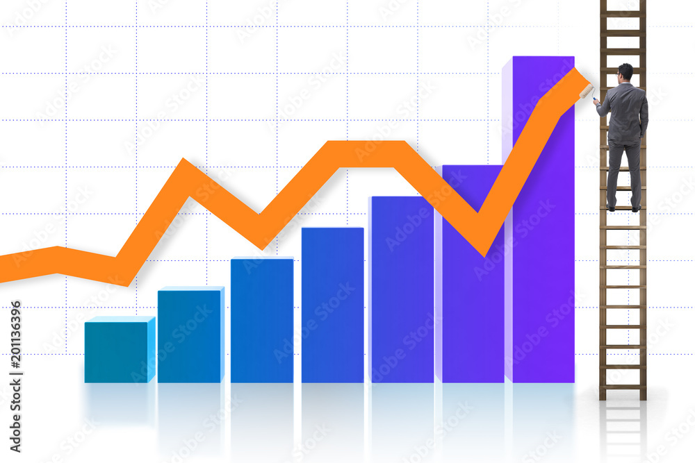 Businessman climbing towards growth in statistics Businessman climbing towards growth in statistics
