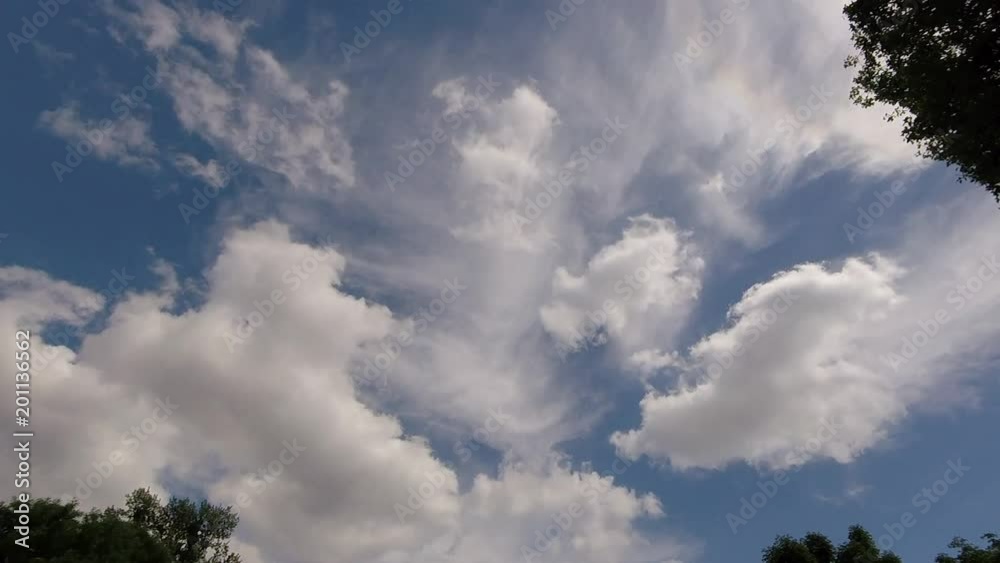 Time Lapse: Blue Cloudy Sky With Fast Moving White Clouds And Trees Time Lapse: Blue Cloudy Sky With Fast Moving White Clouds And Trees