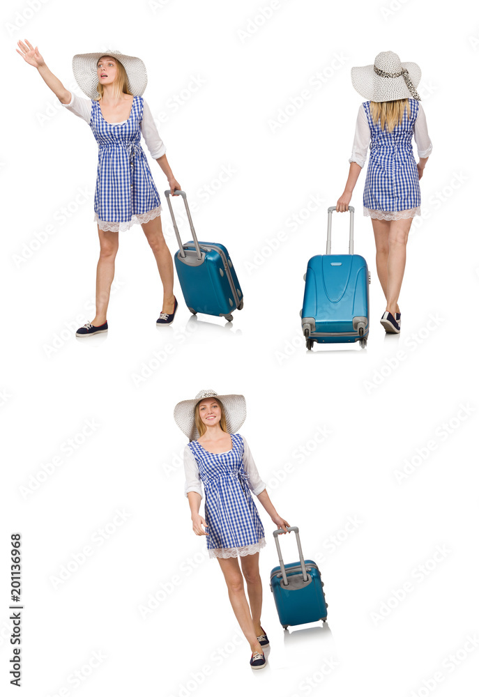 Woman ready for summer travel isolated on white Woman ready for summer travel isolated on white