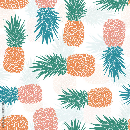 Geometric tribal pineapples seamless pattern. Summer colorful tropical textil...