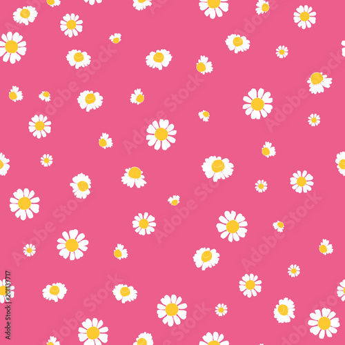 Pink yellow daisies ditsy seamless pattern. Great for summer vintage fabric, scrapbooking, wallpaper, giftwrap. Suraface pattern design.