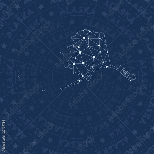 Alaska network, constellation style US state map. Rare space style, modern design. Alaska network map for infographics or presentation.