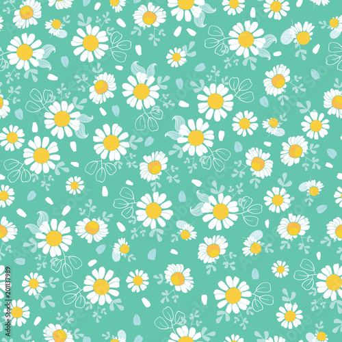 Vintage daisies ditsy seamless pattern. Great for summer vintage fabric, scrapbooking, wallpaper, giftwrap. Suraface pattern design.