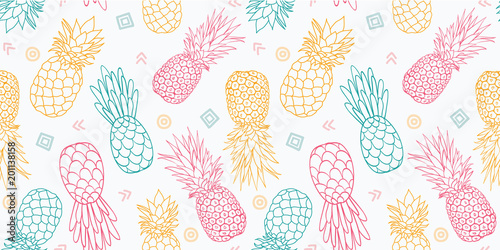 Fototapeta Kolorowe ananasy wektor wzór. Świetne jako nadruk na tkaninie, zaproszenie na przyjęcie lub opakowanie. Projekt wzoru powierzchni.