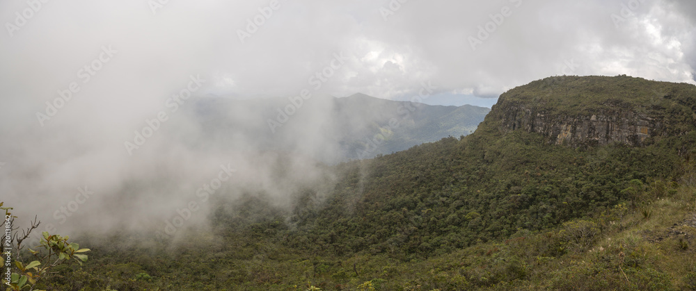 Panorama of Alto Paquisha Tepuy (a flat topped sandstone mountain) in the Cordillera del Condor on the border between Ecuador and Peru. A site of exceptional biodiversity and endemism. Panorama of Alto Paquisha Tepuy (a flat topped sandstone mountain) in the Cordillera del Condor on the border between Ecuador and Peru. A site of exceptional biodiversity and endemism.