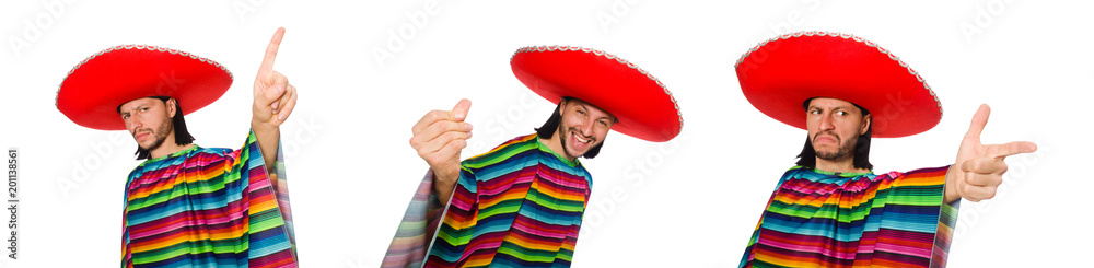 Handsome man in vivid poncho isolated on white Handsome man in vivid poncho isolated on white