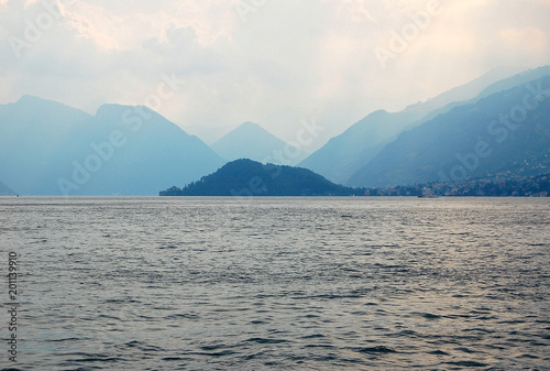 Contours of the Lavedo Peninsula and the hills around Lake Como (Lago di Como) - Bellagio, Lombardy, Italy photo