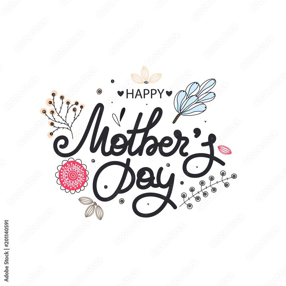 Happy Mother's day. Holiday of mom. Lettering with floral decoration. Frame of flowers. Women's celebration Happy Mother's day. Holiday of mom. Lettering with floral decoration. Frame of flowers. Women's celebration