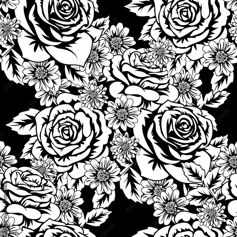 seamless monochrome pattern of flowers for greeting cards, background, price tags seamless monochrome pattern of flowers for greeting cards, background, price tags