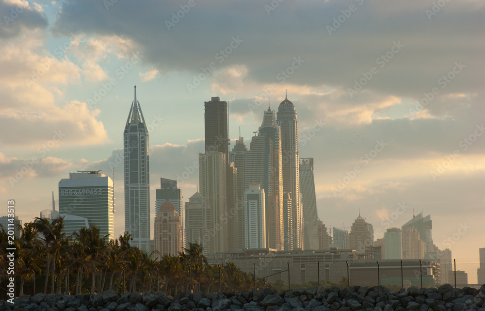 Fototapeta premium Dubai Marina skyline at dusk, Dubai