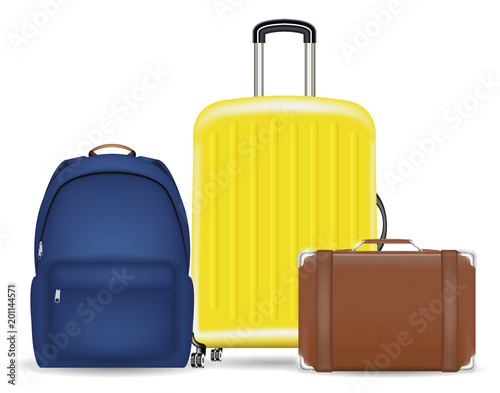set of a bag luggage suitcase and backpack
