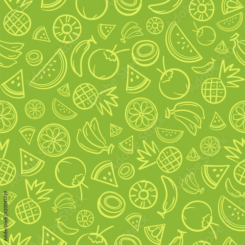 Sketch mixed tropical fruits seamless summer pattern background vector format