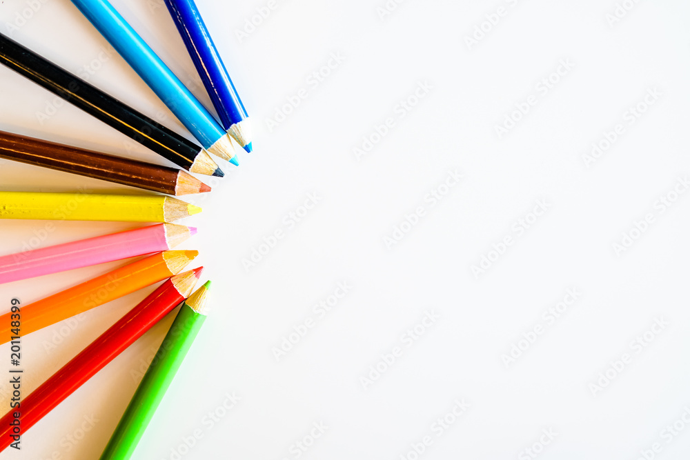 Fototapeta premium Color pencils isolated on white background. Close up. Copy Space.