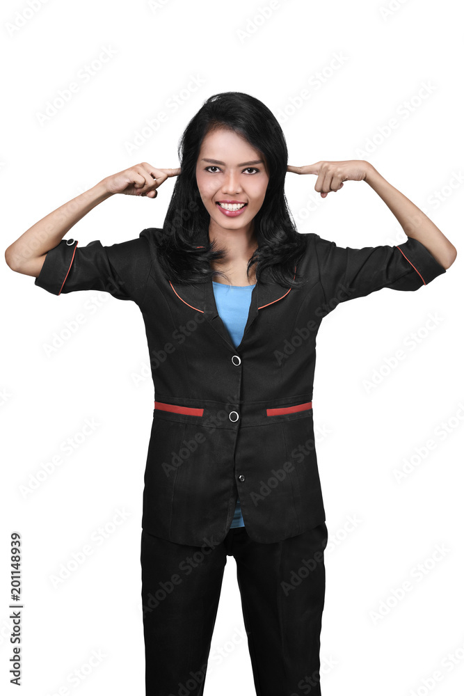 Portrait of asian business woman pointing her own head Portrait of asian business woman pointing her own head
