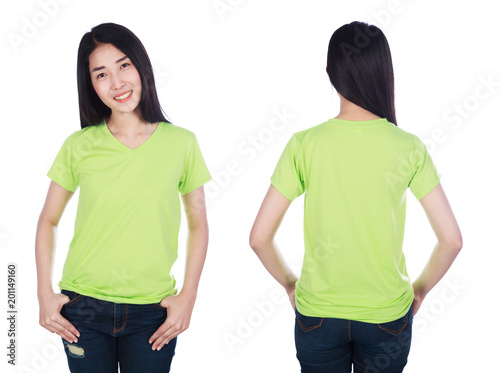 woman in t-shirt isolated on white background