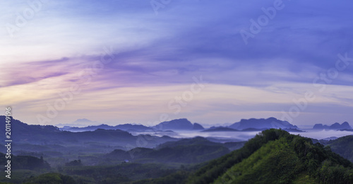 sunrise in Phang Nga valley on Phu Tathan hilltop new viewpoint to see mist