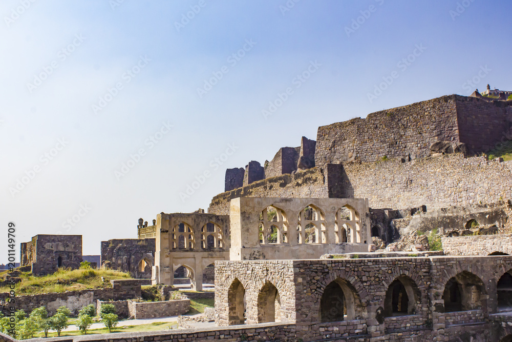 View of the Many Mughal Arches Lining the Walkway up Golconda Fort in Hyderabad, India