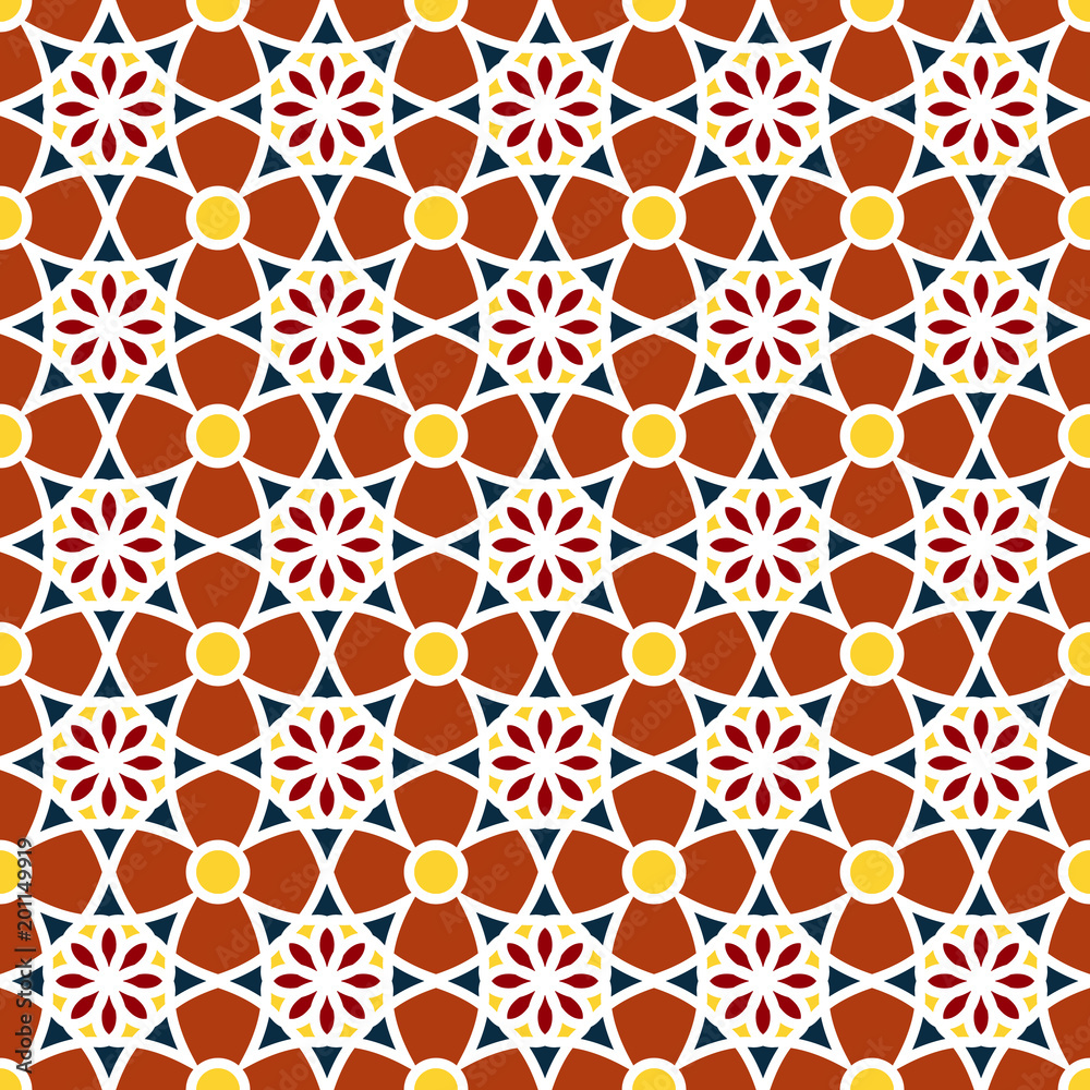 Background with seamless pattern in colorful islamic style