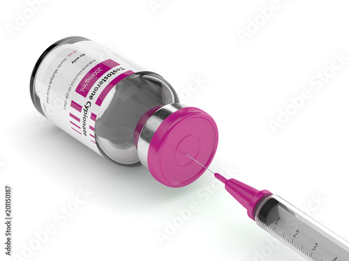 3d render of testosterone cypionate with syringe photo