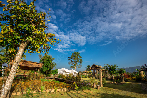 Bright sky in the small countryside. Nature Resort in Nan Province, Thailand