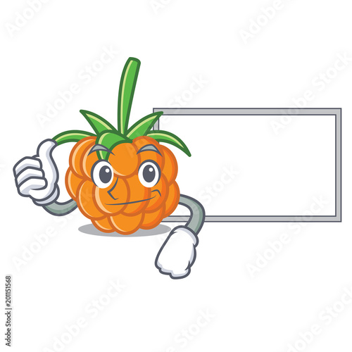 Thumbs up with board cloudberry character cartoon style