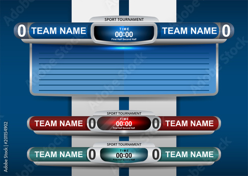 Scoreboard Broadcast Graphic and Lower Thirds Template for sport soccer and football, vector illustration