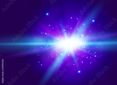 Vector abstract background with a flash light. Realistic cosmic scene.