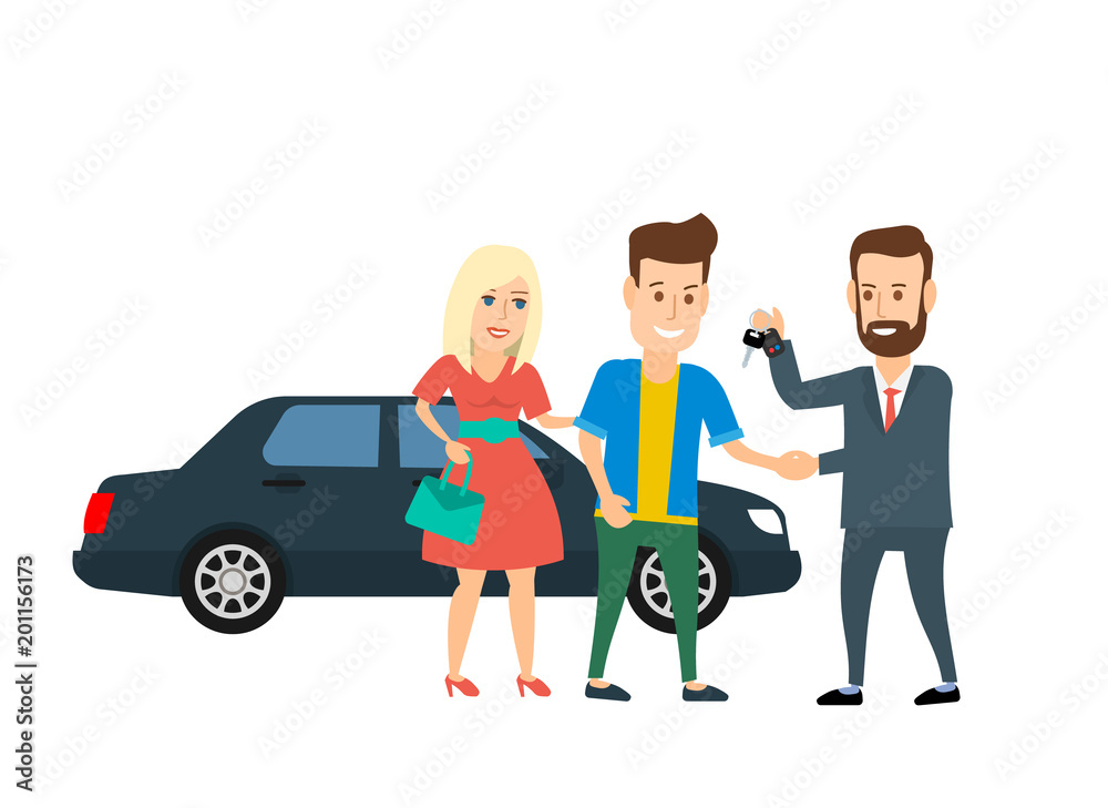 couple shaking hands with dealer. car sale or rent concept couple shaking hands with dealer. car sale or rent concept
